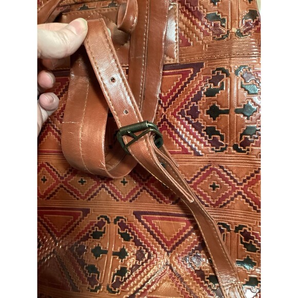 Genuine Leather Back Pack Drawstring Brown Hand Made In India Boho Pattern main image 4